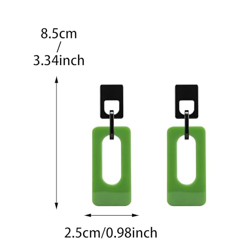Boho Lightweight Retro Simple Acrylic Splicing Rectangle Earrings for Women Creative Exaggerated Statement Dangle Drop Earrings Jewelry - color: Black light green