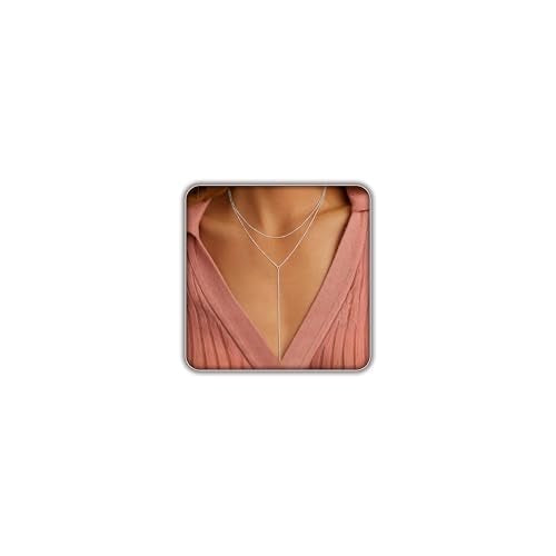 Lariat Necklace for Women, Dainty 14K Gold/Silver Plated Long Necklaces for Women Trendy Simple Layered Y-Shaped Pendant Necklace Adjustable Fashion Jewelry Gift - color: Silver, style: Satellite Chain