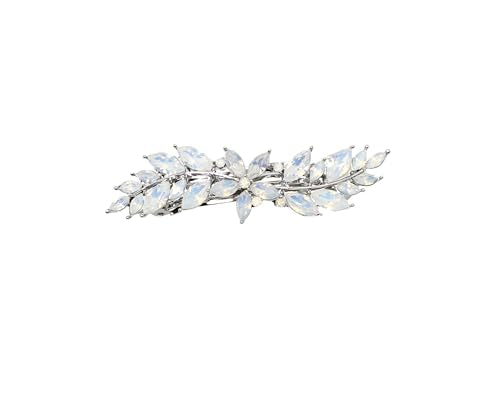Faship White Opal Rhinestone Crystal Small Floral Hair Barrette Clip - color: White Opal