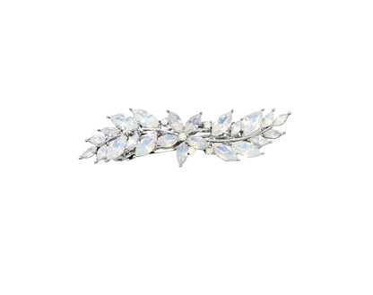 Faship White Opal Rhinestone Crystal Small Floral Hair Barrette Clip - color: White Opal