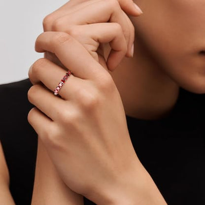 3.5mm Stackable Rings S925 Sterling Silver Created Birthstone & Cubic Zirconia Ring for Women Wedding Bands Anniversary Birthday Jewelry Size 6 to 10(with Box) - color: 01-Created Garnet-Jan