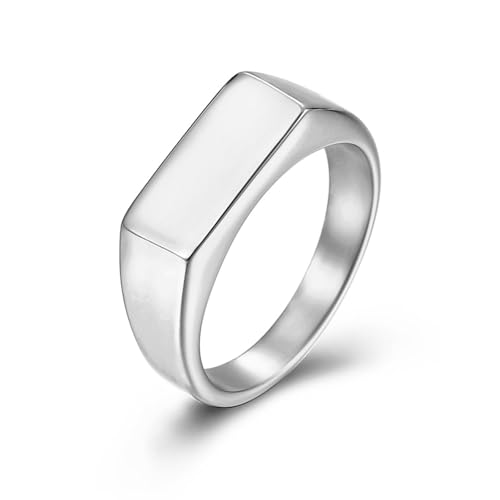 Quiet Luxury Wide Square Signet Ring - Timeless Titanium Steel Band Fashion Statement Jewelry for Men & Women (Silver, Antique Silver, Gold, Black) - color: Silver