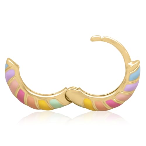 14K Gold Plated Sterling Silver Enamel Color Huggie Hoop Earrings for Women – Wide Range of Vibrant Color Options Available - color: Rainbow / Multi 2