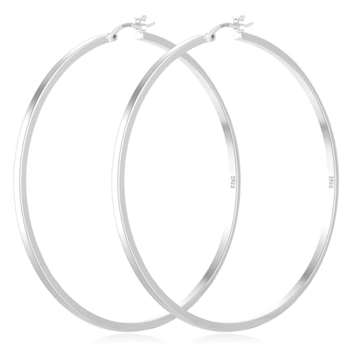 925 Sterling Silver Hoop Earrings Silver Hoops Earring Large Hoop Earrings | Jewelry for Her Gift Large Silver Hoop Earrings Hypoallergenic Thin Hoop Earring for Women Sensitive Ears 20/30/40/50/60/70mm - color: 60mm Silver