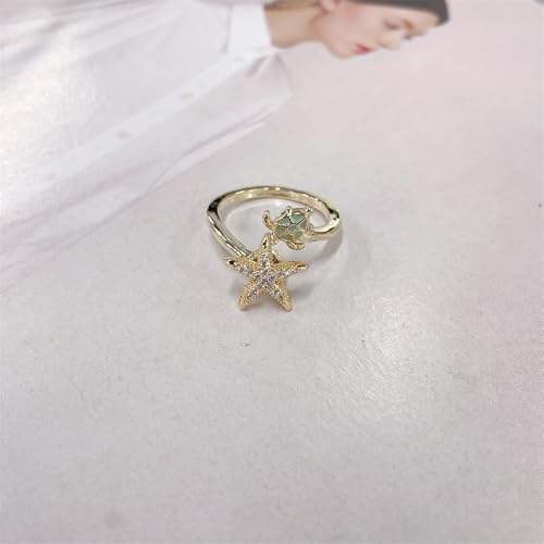 Dainty CZ Starfish Sea Turtle Open Adjustable Fidget Rings for Women Cute Crystal Sea Star Anxiety Spinner Statement Finger Band Rotating Animal Ring Comfort Fit Fashion Jewelry