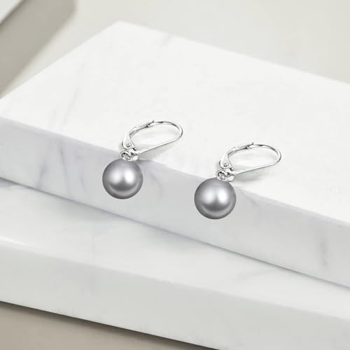 925 Sterling Silver Pearl Leverback Earrings Dangle Drop Jewelry Gifts for Women - style: Black Pearl-A