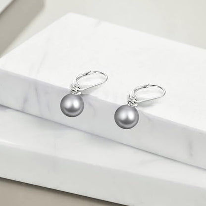 925 Sterling Silver Pearl Leverback Earrings Dangle Drop Jewelry Gifts for Women - style: Black Pearl-A