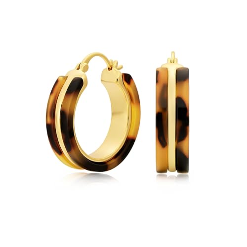 Chunky Hoop Earrings for Women, Tortoise Shell Leopard Hoops | Tortoise Shell Pattern; 18K Gold Plated Finish; 925 Silver Posts; Lightweight Statement Style - color: QIHP-03-Leoperd