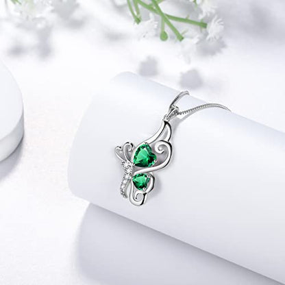 Butterfly Heart Necklace Birthstone Pendant Necklace Earrings Bracelet Women 925 Sterling Silver Animal Butterflies Birthstone Pendant Crystal Birthday Jewelry Wedding Gift - color: E.May-necklace