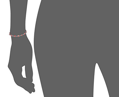 Women's Charm Enamel Evil Eye Protection Link Chain Bracelet - color: Silver,Red