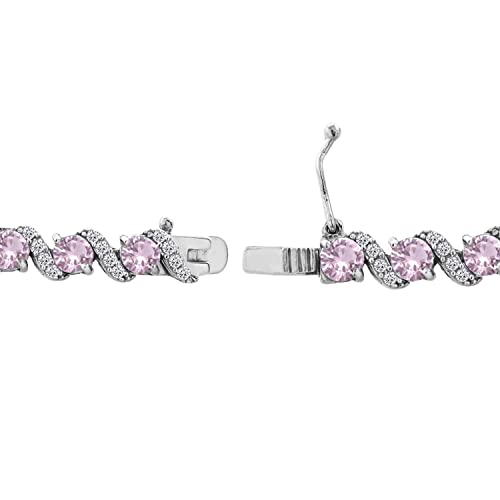 B. BRILLIANT Sterling Silver Genuine, Created or Simulated Gemstone Round S Design Tennis Bracelet for Women - color: Simulated Morganite
