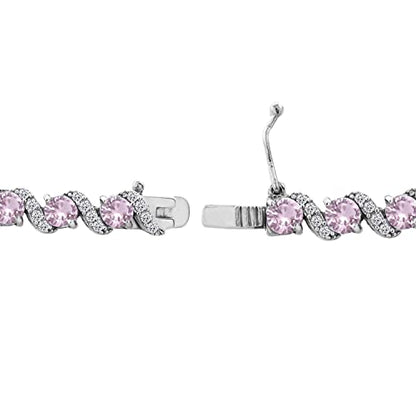 B. BRILLIANT Sterling Silver Genuine, Created or Simulated Gemstone Round S Design Tennis Bracelet for Women - color: Simulated Morganite