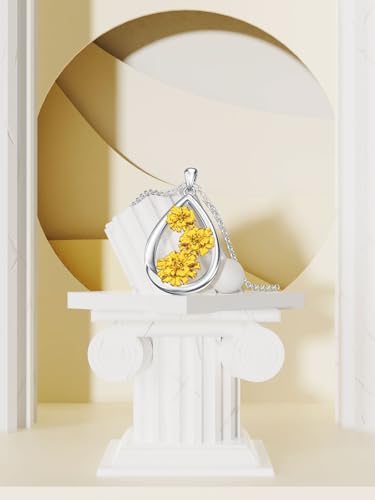 12 Month Birth Flower Necklace for Women 925 Sterling Silver Floral Teardrop Pendant Birthday Jewelry Gifts - color: 10. October Marigold