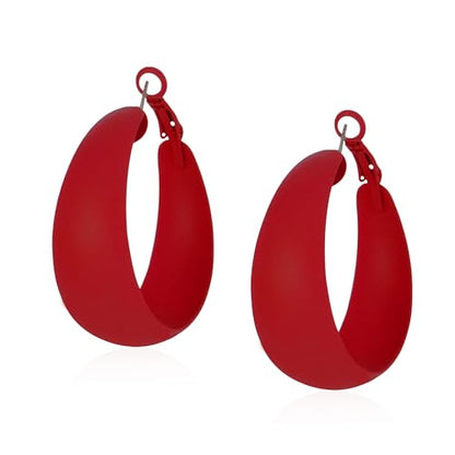 Anmpab Large Matte Round Hoop Earrings for Women Retro Geometric Pierced Neon Color Circle Dangle Earrings Party Jewelry - color: Red