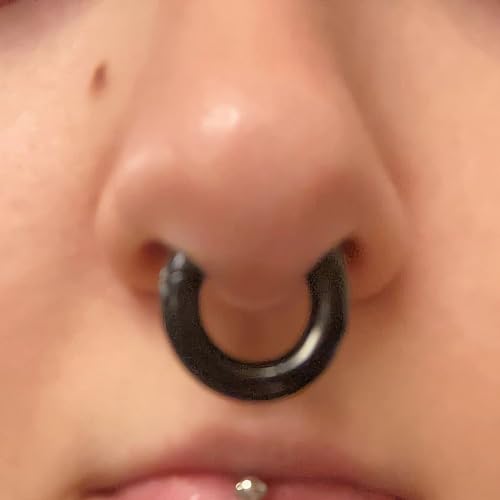 4G/6G/8G/10G/12G/14G/16G/18G/20G Hypoallergenic Nose Hoop Rings Steel Hinged Clicker Segment Gold/Rose Gold/Black/Pink Color - style: 1pc: 6g×14mm Black