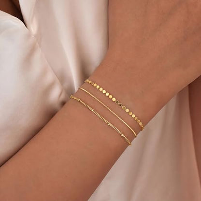Dainty 14K Gold Plated Bracelets for Women Waterproof, Non Tarnish Gold Jewelry Sets, Thin Stackable Link Paperclip Chain Bracelet Pack Fashion Accessories Gifts for Womens - style: 5Pcs BRACELET SET-01