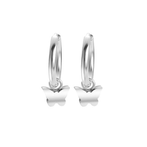 Women's Huggie Hoop Earrings with Small Cute Charm - style: Silver Butterfly