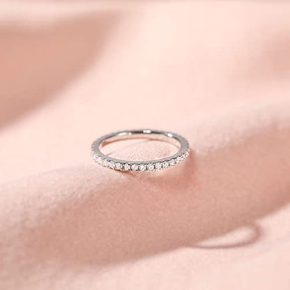 EAMTI 2mm Wedding Band Cubic Zirconia Half/Full Eternity Stackable Brass Engagement Ring Size 3-13 - color: Full-Eternity-Silver