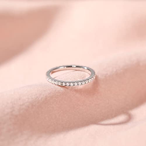 EAMTI 2mm Wedding Band Cubic Zirconia Half/Full Eternity Stackable Brass Engagement Ring Size 3-13 - color: Full-Eternity-Silver