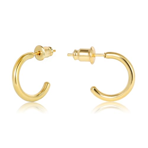 Minimalist Hoops for Women - 14K Gold Open Huggie Hoop Earrings, Hypoallergenic Tiny Hoops in Gold and Silver (Set of 1-5 Pairs) - color: 14K Gold - 10mm (1 Pairs)