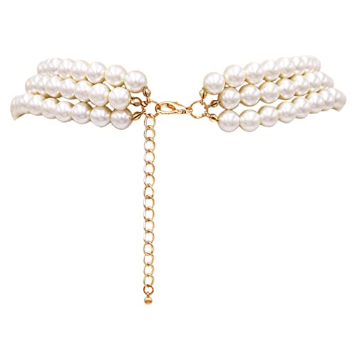 Rosemarie & Jubalee Women's 3 Colorful Multi Strands Simulated Pearl Necklace And Earrings Jewelry Gift Set, 18"+3" Extender - color: Cream Gold Tone - Single Ball Earring