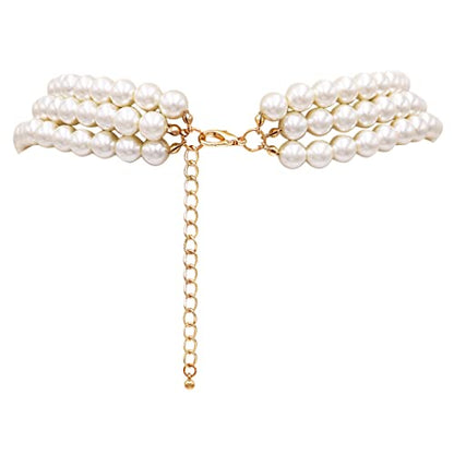 Rosemarie & Jubalee Women's 3 Colorful Multi Strands Simulated Pearl Necklace And Earrings Jewelry Gift Set, 18"+3" Extender - color: Cream Gold Tone - Single Ball Earring