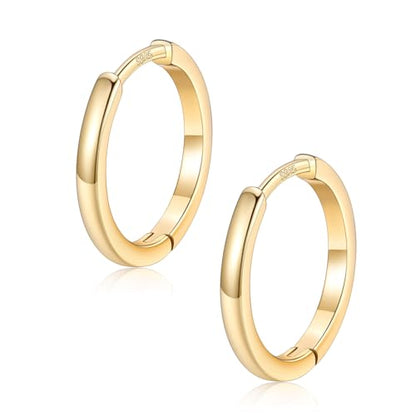 FaithHeart 925 Sterling Silver Post Huggie Hoop Earrings for Women 8-20mm | Silver/Black/Gold/Rose Gold Small Hoop Earrings, Hypoallergenic Lightweight Cartilage Huggie Earrings, Gift Box - color: Gold, size: 14mm