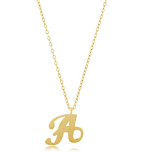MAX + STONE 10k Solid White or Yellow Gold Dainty Script Initial Extendable Necklace, 16+2 inches - style: 10k Yellow Gold / Letter A