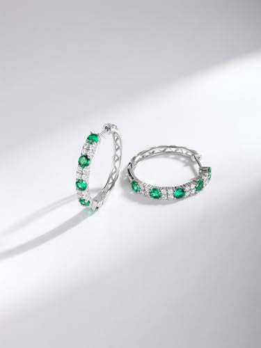 Women's Huggie Hoops with Birthstone 925 Sterling Silver Huggie Stud Hypoallergenic 14K Gold Plated Moissanite Earrings -Emerald Sapphire Ruby Hoop Earrings, Size 20 25mm - color: A -Emerald Silver, size: 20mm (0.78 Inch)