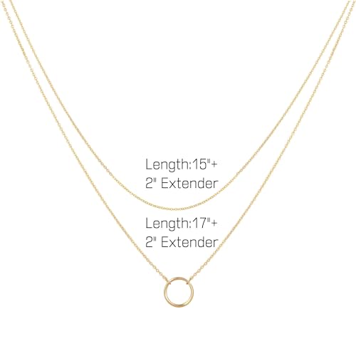 Layered Necklaces for Women - 14K Dainty Gold Plated Layering Chokers Necklaces Set Multilayer Delicate Necklace Trendy Adjustable Long Layered Necklaces for Women - style: 16 Circle Karma Necklace