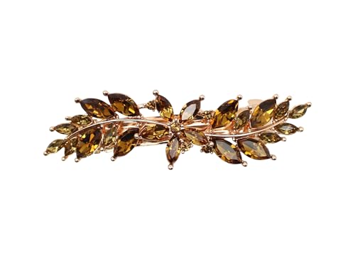 Faship Smoked Topaz Chocolate Brown Small Floral Hair Barrette Clip - color: Smoked Topaz / Rose Gold Plated