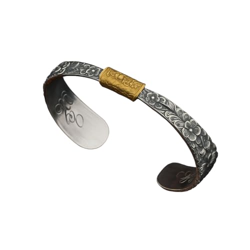 Silver Spoon Bracelet – Adjustable Cuff with Flower Pattern –Mongolian Flower Bracelet for Women&Men