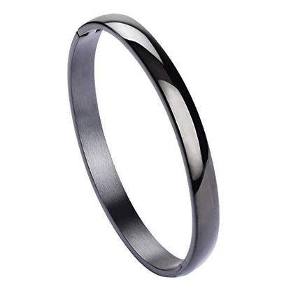 Womens 6MM Stainless Steel Brecelet Plain Polished Finish Cuff Bangle - color: Black(Engraved)