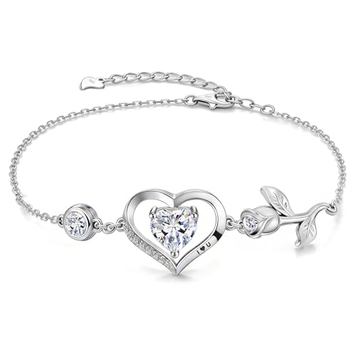 1CT Rose Heart Birthstone Bracelet for Women Love Gift - style: 04-April Moissanite Silver