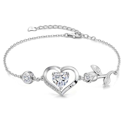 1CT Rose Heart Birthstone Bracelet for Women Love Gift - style: 04-April Moissanite Silver
