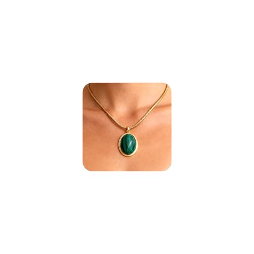 Sonateomber Gold Stone Pendant Necklace for Women, Chunky Statement Dainty Heart Oval Natural Gemstone Dangle Necklaces Wedding Prom Accessories Fashion Jewelry Gift - color: Green Malachite