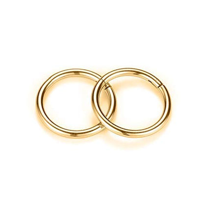 GAGABODY 2 Pcs Nose Rings 22G 20G 18G 16G 14G 12G 10G 8G Surgical Steel Piercing Rings for Nose Septum Cartilage Helix Tragus Conch Rook Daith Lobe from 5mm to 16mm Seamless Hoop Unisex Hinged Earrings - color: Gold