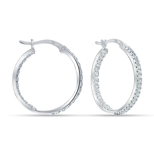 LeCalla 925 Sterling Silver Cubic Zirconia Hoop Earrings | Silver Small Chunky CZ Hoop Earrings | Hypoallergenic Round Click-Top Earring Hoops for Women - color: CZ Inside-Out -25MM
