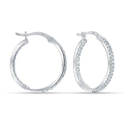 LeCalla 925 Sterling Silver Cubic Zirconia Hoop Earrings | Silver Small Chunky CZ Hoop Earrings | Hypoallergenic Round Click-Top Earring Hoops for Women - color: CZ Inside-Out -25MM