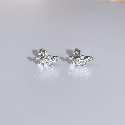 Crystal Leaf Cartilage Tiny Stud Earrings Stainless Steel Cubic Zirconia Leaves Flower Screw Flat Back Tragus Helix Studs Earring for Women Girls Men Dainty Jewelry Gifts 18G - color: Silver