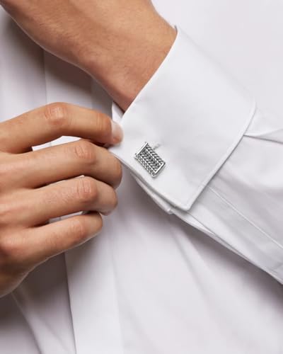 LeCalla 925 Sterling Silver Cufflinks for Men | Cubic Zirconia Square Cuff Links Gifts for Men, Husband | Shirt Cufflinks for Groom - style: Antique Chevron Cufflinks