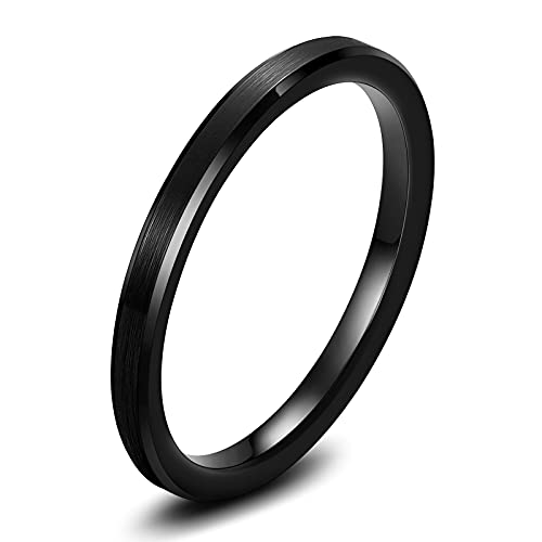 TRUMIUM 2mm 4mm 6mm 8mm 10mm Tungsten Ring Wedding Band for Women Men Bevel Edges Brushed Comfort Fit Size 4-15 - color: 2mm Black