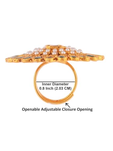 Efulgenz Indian Jewelry Ring Round Faux Pearl Crystal Adjustable Big Finger - color: Green