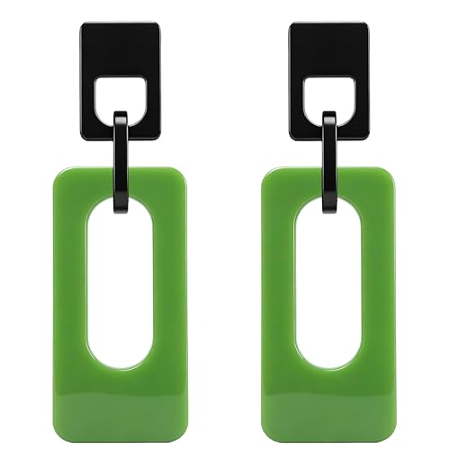 Boho Lightweight Retro Simple Acrylic Splicing Rectangle Earrings for Women Creative Exaggerated Statement Dangle Drop Earrings Jewelry - color: Black light green