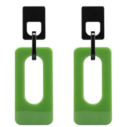 Boho Lightweight Retro Simple Acrylic Splicing Rectangle Earrings for Women Creative Exaggerated Statement Dangle Drop Earrings Jewelry - color: Black light green