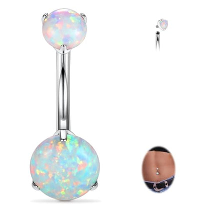 FUNLMO 14G Belly Button Ring Titanium Belly Button Piercing Belly Ring Internally Threaded Navel Piercing Jewelry - color: Silver-White Opal