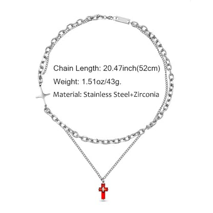 Gothic Cross Star Necklace For Men Women Silver Stainless Steel Cuban Link Paperclip Figaro Bead Chain Punk Kpop Y2k Goth Irregular Layered Cross Pendant Necklace Non Tarnish Jewelry Gift - color: Silver B