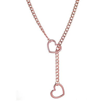MIFYNN Heart O ring Slip Chain Necklaces for Women Stainless Steel Cuban Chain Bar Necklace Punk Rock Collar Necklace Handmade Adjustable Lariat Y Necklaces for Men - color: Pink