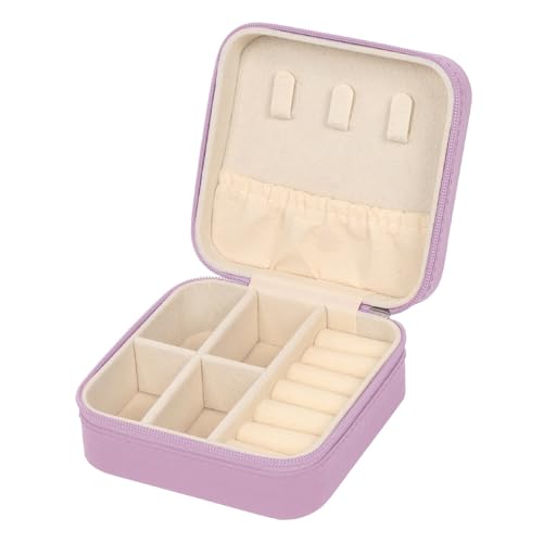 MFXIP Travel Jewelry Case Small Jewelry Box Jewelry Organizer Storage Case Portable PU Leather Mini Jewelry Travel Case for Girls Womens Earring, Necklace, Rings,Bracelets - color: Taro Purple