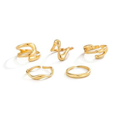 5Pcs Toe Rings for Women Non Tarnish 14K Gold Plated Toe Rings Dainty Adjustable Band Wave Toe Ring Stackable Open Toe Ring Set Summer Beach Waterproof Foot Jewelry Accessaries